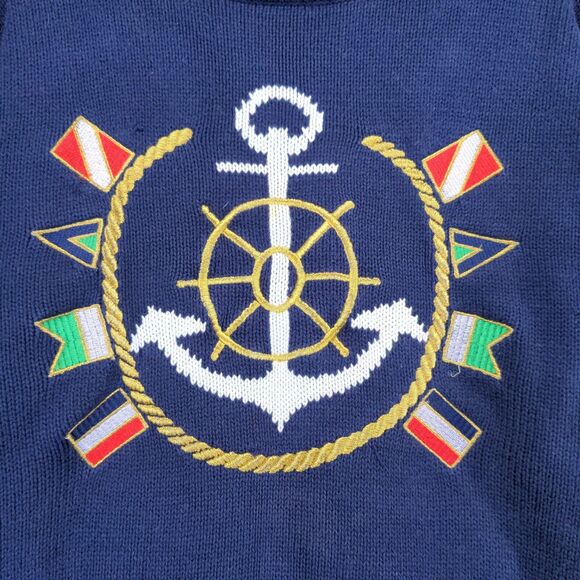 Vintage Hook Sport Mens Round Neck Long Sleeve Pullover Anchor Sweater Blue SZ S - Picture 5 of 12